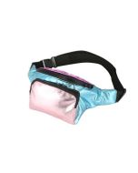 Metallic pink and turquoise patchwork bum bag with adjustable straps and two pockets.  These shiny bumbags make great festival wear for your funky festival outfit.  Pretty little thing.