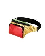 Adjustable Patchwork Shiny Bum Bag In Rasta Colours.  These funky metallic bumbags have adjustable straps and two pockets.  They make great festival wear to compliment your funky festival outfit.  Pretty little thing.