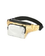 Metallic patchwork bum bag in silver and gold.  These Shiny silver and gold bumbags are adjustable and come with two pockets.  The bumbags make great festival wear for your festival outfit.  Pretty little thing