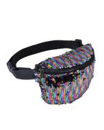 Rainbow sequin bum bag with adjustable straps and back pocket.  These shiny sequin bumbags make great festival wear to compliment your funky festival outfit.  Matching sequin bomber jackets available.  Pretty little thing.