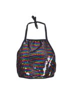 Rainbow sequin halter neck top festival wear.  These multicoloured reversible sequin tops make great festival wear for your funky festival outfit.  Pretty little thing.