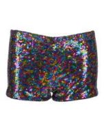 Short rainbow sequin hot pants.  These multicoloured rainbow sequin hotpants make great dance shorts or festival wear for your funky festival outfit.  Pretty little thing.