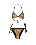 Shiny metallic gold bikini.  Size 8-10.  These shiny holographic gold bikinis are great for holidays or festival wear for your funky festival outfit. Pretty little thing.