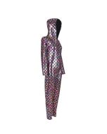 Shiny rainbow scale hooded catsuit jumpsuit. These shiny metallic hooded catsuits make great festival wear for your funk festival outfit.   Pretty little thing