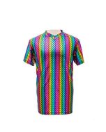 Men's metallic rainbow T shirt.  These shiny multicoloured men's t shirts make great festival wear for your funky festival outfit.  Pretty little thing gay pride t shirt.