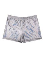 Men's holographic hot pants. The shiny silver men's shorts make great festival wear for your funky gay pride festival outfit.  Pretty little thing.   Men's holographic silver shorts.