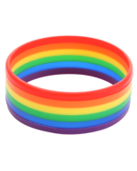 Rainbow Gay Pride silicone wristband.  Also available bisexual pride silicone wristband, lesbian pride silicone wristband, pansexual pride silicone bracelet, transgender pride and more.