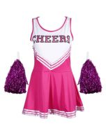 Pink Cheerleader Fancy Dress Outfit With Pompoms