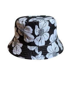 Hawaiian Flower Print Bucket Hat Black