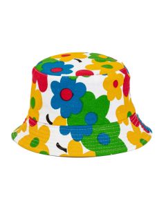 Children's sun hat with floral design.  These kid's bucket hats are foldable to fit in your pocket or bag.  They are very comfortable sun hats. Pretty little thing