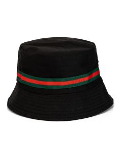 Foldable cotton bucket hat with red and green stripe.  These designer inspired sun hats can be folded to fit in your bag and make great rave hats and festival wear.  Pretty little thing.