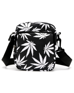 Ganja Print Cross Body Messenger Bag White on Black