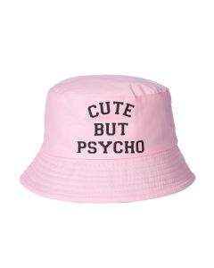 Pink 'Cute But Psycho' Print Bucket Hat Festival Hat.