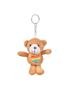 Gay Pride Teddy Bear Keyring With Embroidered Rainbow Heart