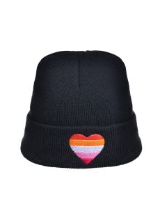 Lesbian Pride Beanie Hat With Embroidered Heart 