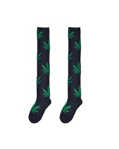 Ganja print welly socks. Ideal festival over the knee welly socks.  Many welly socks colours available,including stripey festival welly socks, pride welly socks and ganja print welly socks