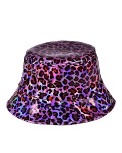 Shiny pink leopard print bucket hat sun hat or rain hat.  Great festival wear.  Pretty little thing.