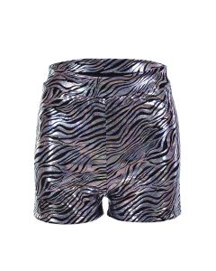 Shiny holographic zebra print hot pants or shorts.  These metallic shiny zebra print shorts make great festival wear for your funky festival outfit.   Pretty little thing.