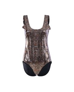 Shiny metallic snake print swim suit.  These shiny holographic animal print swimming costumes are great for holidays or festival wear for your funky festival outfit.