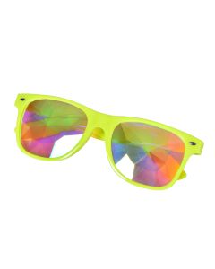 Neon yellow kaleidoscope glasses with prism lenses.  These kaleidoscope wayfarer style glasses make a festival wear accessory to your funky festival outfit. Pretty little thing.