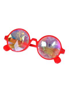 Round red kaleidoscope glasses with prism lenses.  These kaleidoscope glasses make a great festival wear accessory to your funky festival outfit. Pretty little thing.