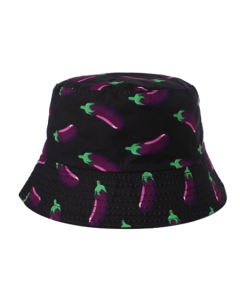 Aubergine Print Bucket Hat.  Black Festival Hat With Aubergines