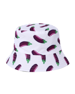 White Aubergine Print Bucket Hat Festival Hat Sun Hat