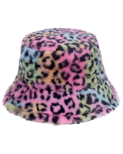 Multicoloured leopard print faux fur soft, warm and fluffy bucket hat or festival hat.  Nice warm festival hat for those chilli festival evenings.  Many colours of fluffy bucket hats available as well as matching bags