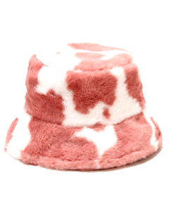 Pink cow print faux fur soft, warm and fluffy bucket hat or festival hat.  Nice warm festival hat for those chilli festival evenings.  Many colours of fluffy bucket hats available as well as matching bags