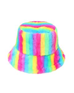 Fluffy Rainbow Bucket Hat Faux Fur