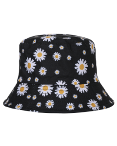 Black, Daisy Print Sun Hat, Bucket Hat, Festival Hat, Rave Hat