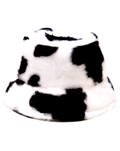 Black cow print faux fur soft, warm and fluffy bucket hat or festival hat.  Nice warm festival hat for those chilli festival evenings.  Many colours of fluffy bucket hats available as well as matching bags