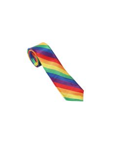 Gay Pride rainbow striped necktie.  Other colours available include lesbian pride neckties, transgender pride neckties, MLM pride neckties and non binary pride neckties.