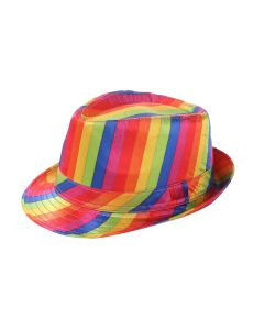 Gay Pride trilby hat with rainbow stripes.  Great pride hat for gay pride festivals.  Many LGBTQ+ accessories to choose from.