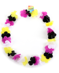 Non Binary Pride LGBTQ+ Hawaiian Leis for Gay Pride Festivals and parties.  Colours available include transgender pride Hawaiian leis, bisexual pride Hawaiian leis, lesban, non binary pride,  pansexual pride Hawaiian leis, and more.