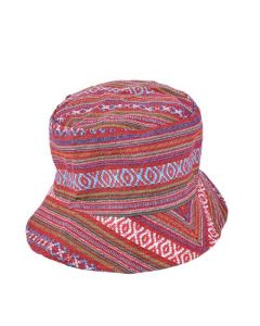 Red Hippy Bucket Sun Hat With Red Aztec Design