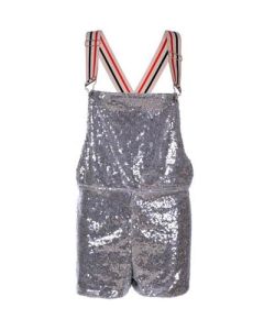 Short silver sequin dungarees.  These short silver sequin dungarees fit a size 8 - 12. The silver sequin dungarees make great festival wear for your funky festival outfit.   Pretty little thing