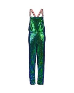 Long green sequin dungarees size 10. These long green sequin dungarees make great festival wear for your funky festival outfit.  Pretty little thing.  Green sequin dungarees.