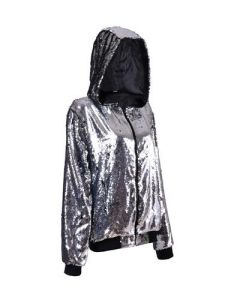 Silver sequin hooded bomber jacket festival jacket.  These silver hooded bomber jackets make a funky festival outfit.   Pretty little thing.  Silver sequin hooded bomber jacket.