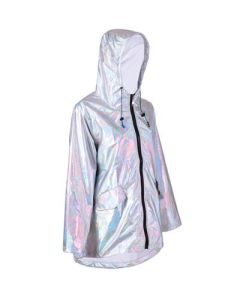 Silver holographic hooded raincoat festival jacket.  These silver holographic hooded raincoats make a great festival outfit.  Pretty little thing.  Silver festival jacket with hood.