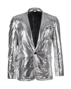 Embossed silver metallic blazer jacket.  Two sizes available.  This silver embossed metallic blazer  jacket makes  great festival wear for your funky festival outfit. Pretty little thing.