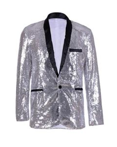 Silver sequin blazer magician outfit.  These silver sequin blazers make great festival wear for your funky festival outfit.  Or magician jacket fancy dress.  Pretty little thing