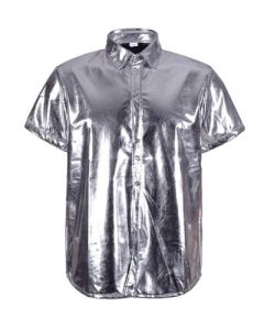 Silver 70's men's disco shirt.  These silver metallic 1970's disco shirts make a great festival outfit or party wear or fancy dress.   Pretty little thing.