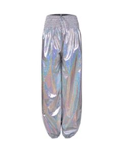 Silver holographic harem pants or gene trousers.  These silver harem pants or harem trousers make great festival wear for your funky festival outfit.  Pretty little thing.