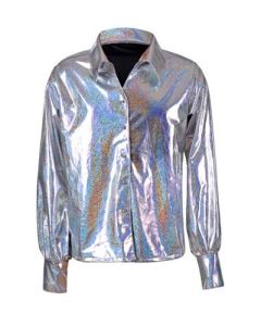 Silver 70's men's disco shirt..  A great festival wear accessory to your festival outfit.  This 70's hippy disco shirt in silver is great fancy dress. Pretty little thing.