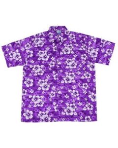 Purple floral Hawaiian shirt with hibiscus flower. Cool comfortable retro purple Hawaiian shirts for holidays and festival outfits. Small to 4XL Pretty little thing