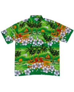 Green retro Hawaiian shirt with palm trees.  These Hawaiian shirts make a great festival outfit or cool and comfortable on holiday.  Pretty little thing.