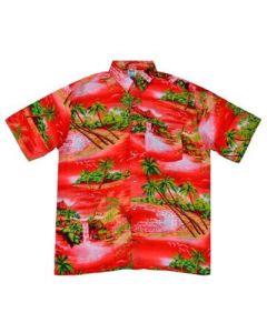 Red retro Hawaiian shirt with waterfall.   This Hawaiian shirt is cool and comfortable for holidays and festival outfits alike.  Sizes small to 4XL available Pretty little thing.