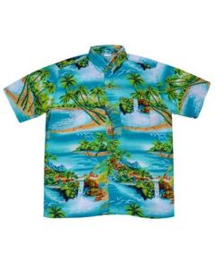 Retro aqua Hawaiian shirt with waterfall.  These retro Hawaiian shirts are cool and comfortable for festival outfits and holidays.  Pretty little thing