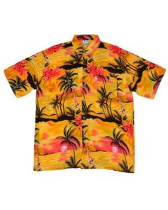 Yellow Hawaiian print shirt with yachts.  These yellow Hawaiian print shirts are cool and comfortable and make great festival wear accessory to your funky festival outfit. Pretty little thing.